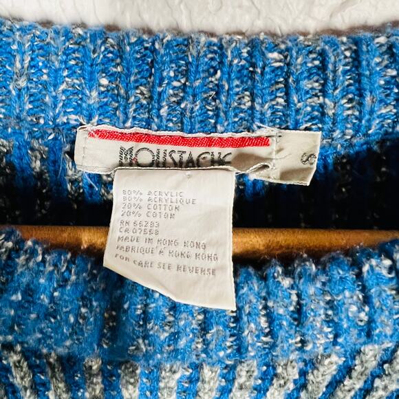 Vintage 90s Moustache Ribbed Crewneck Sweater Blue Grey - S - Picture 5 of 6